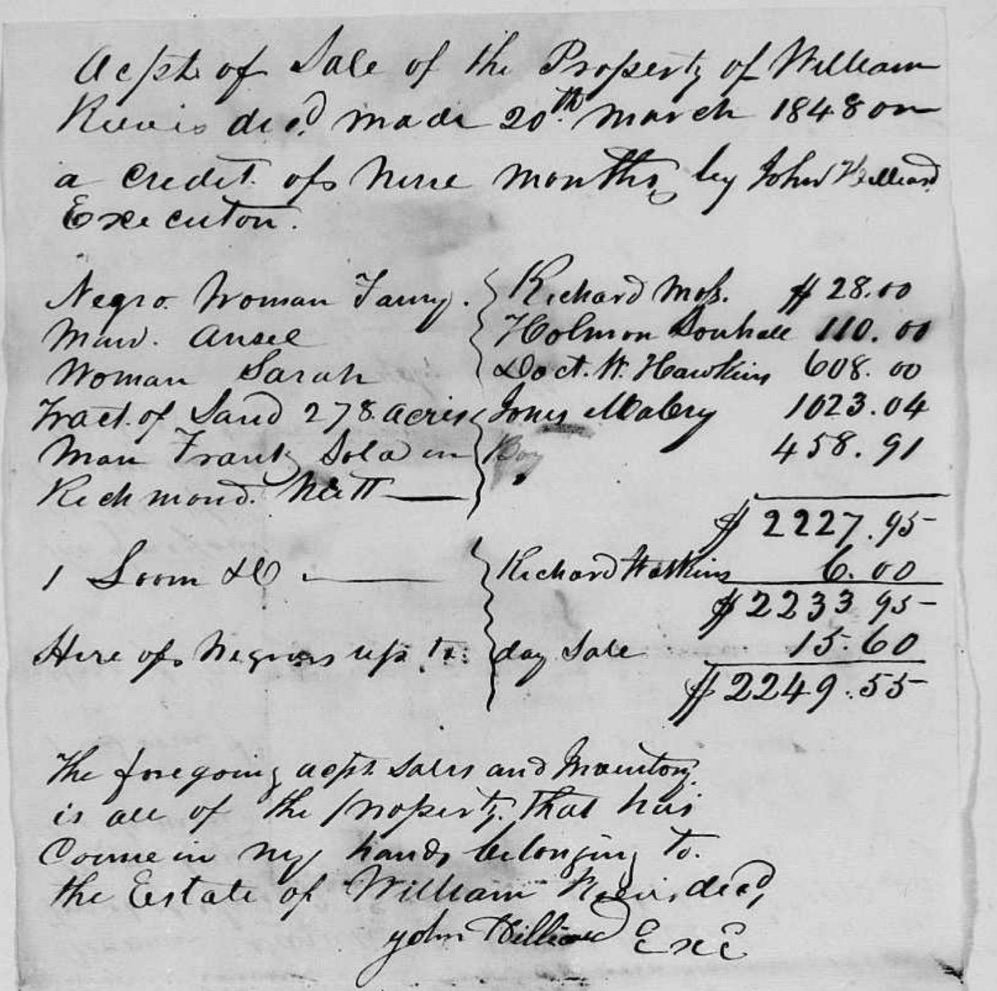 Slaves Held by William McGuffey Rives of Warren County, North Carolina ...